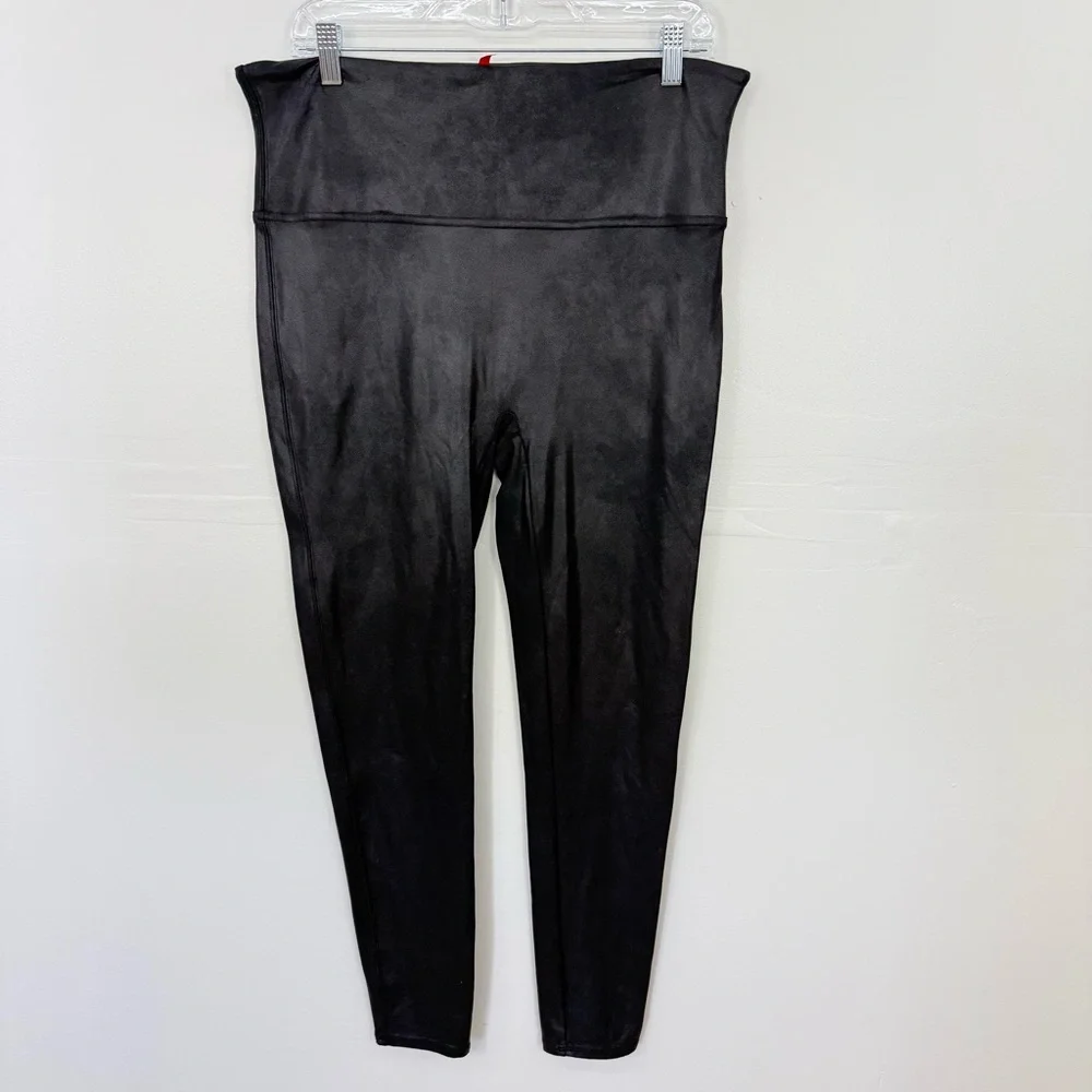 SPANX Black High-Rise Faux Leather Metallic Women's Leggings E4